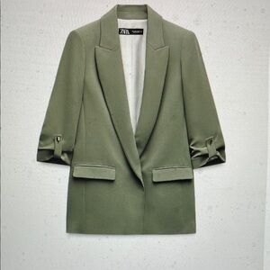 Zara Women's Sage Green Blazer with folded sleeve - nwt